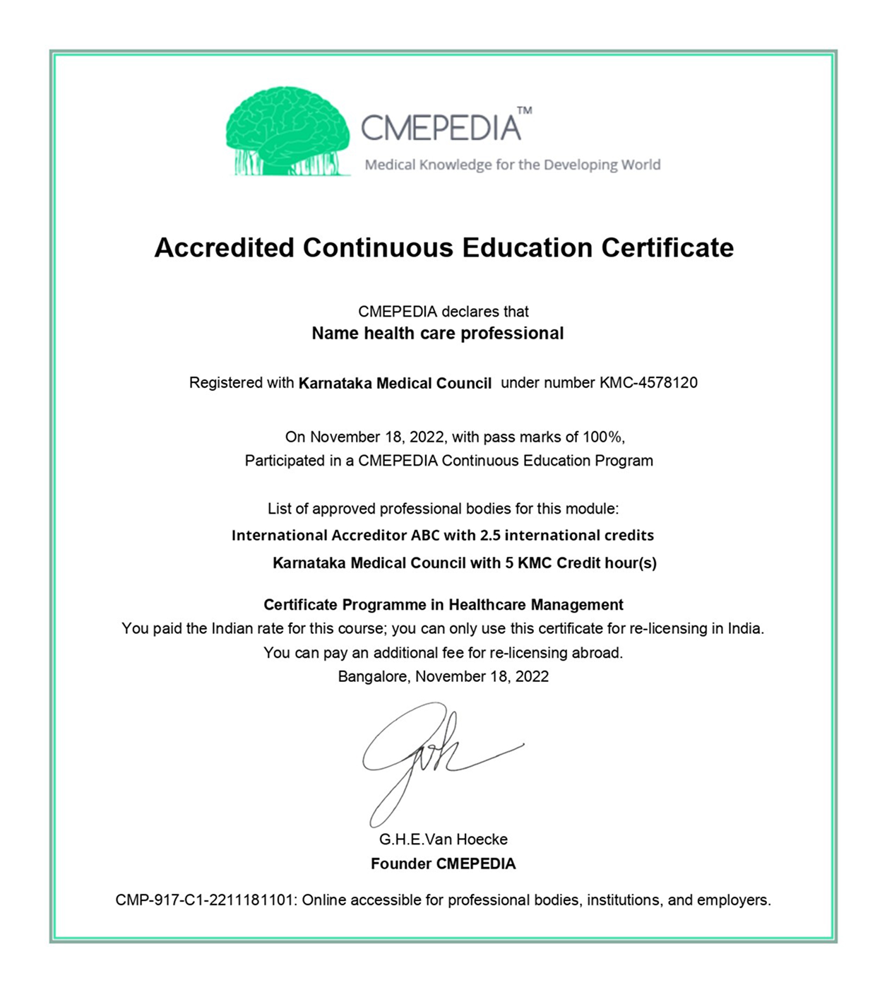 Certificate sample
